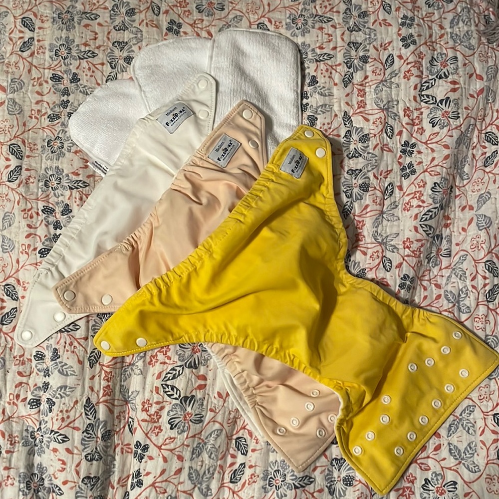 3 Fuzzibunz reusable diapers with 3 inserts